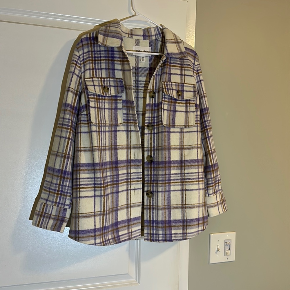 NWOT Tribal Jeans Purple Plaid Shacket